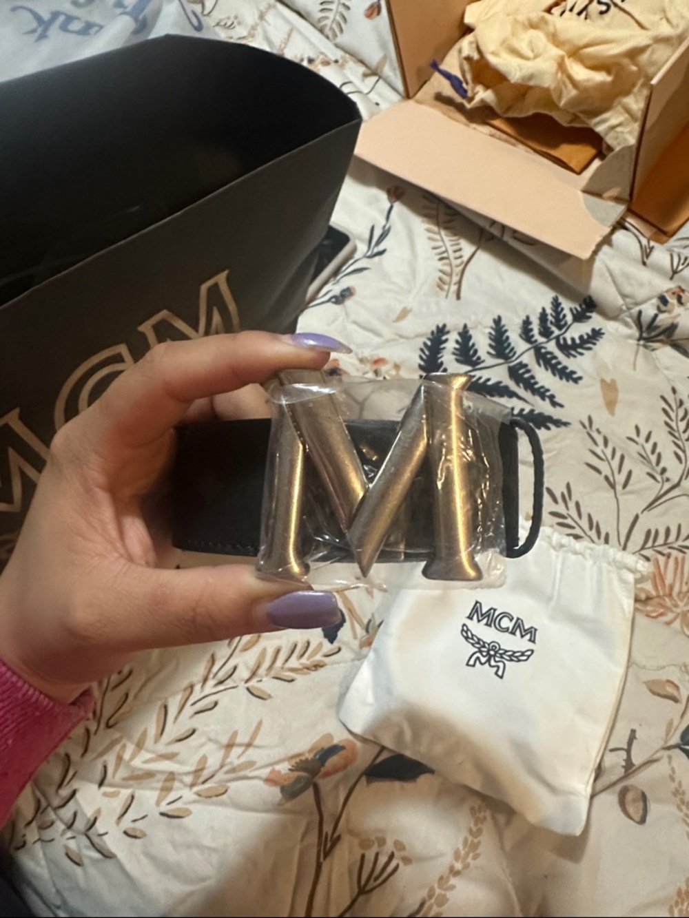 MCM Black Leather Belt with silver M' Buckle